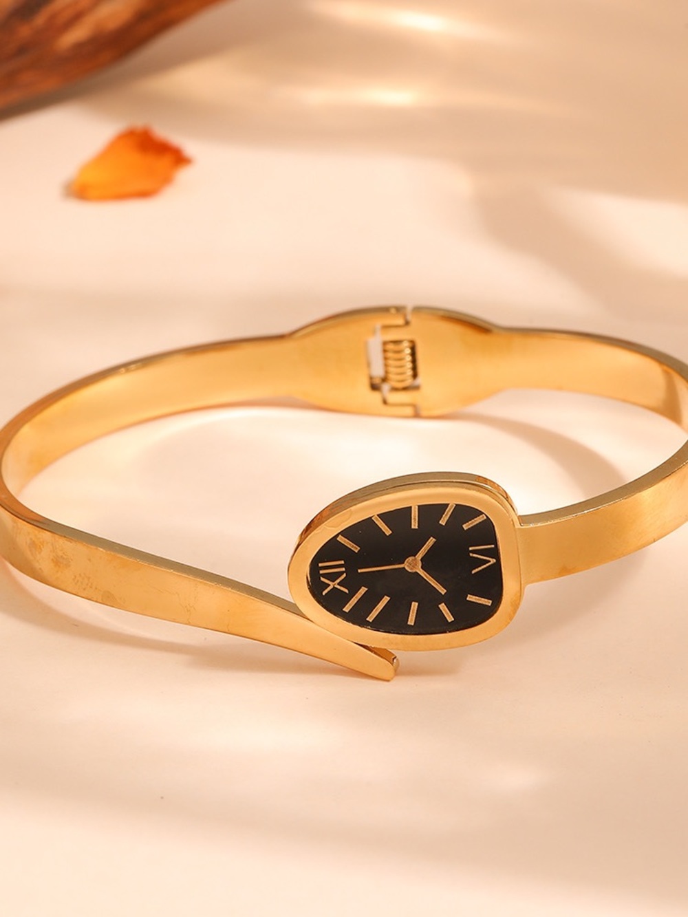 Gold Tone Black Dial Bangle Bracelet for Women